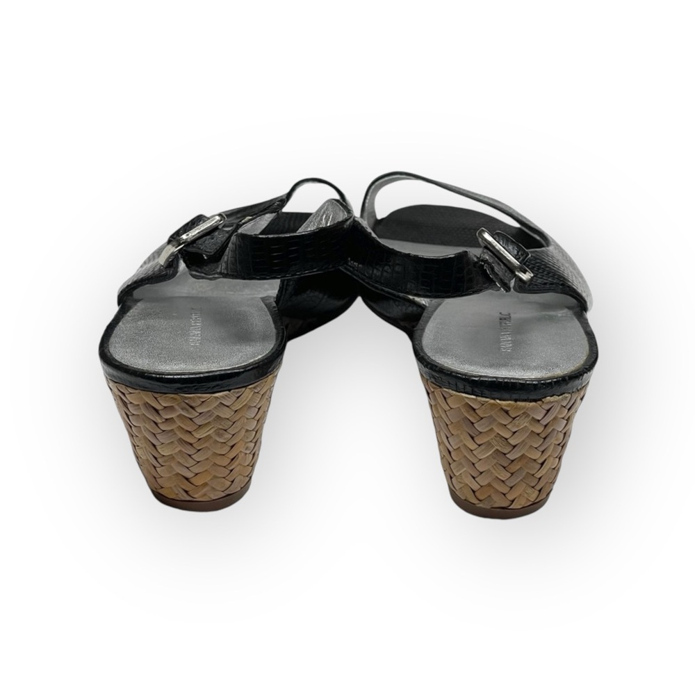 Banana Republic ❁ Leather Peep Toe Slingback Sandal Straw Espadrilles ❁ Black ❁ - Picture 4 of 16